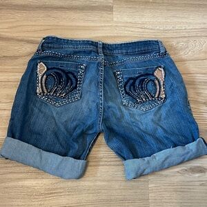 Y2K Virgin Only Jeans Embellished Dark Wash Denim Shorts with Cuffed Hem